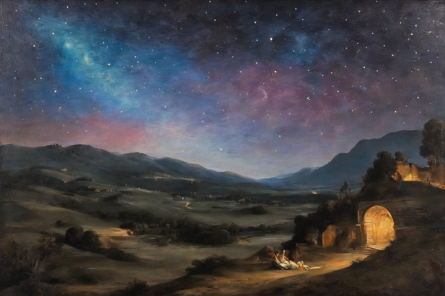 09654-2013552056-((Masterpiece, best quality)),beautiful colors, sharp contrast,oil painting, vintage,crackled paint,_painting of the starry sky_.png